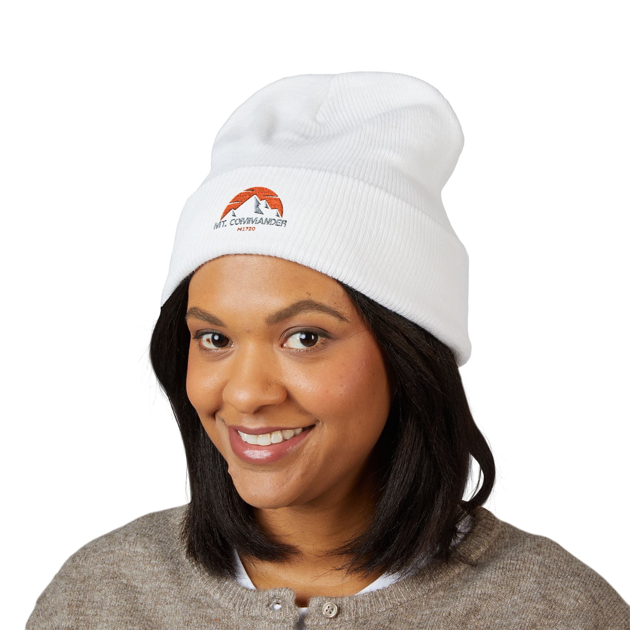 White Embroidered Beanie, Cozy Winter Hat for Outdoor Adventures, Perfect Gift for Him/Her, Skiing, Camping, Casual Wear