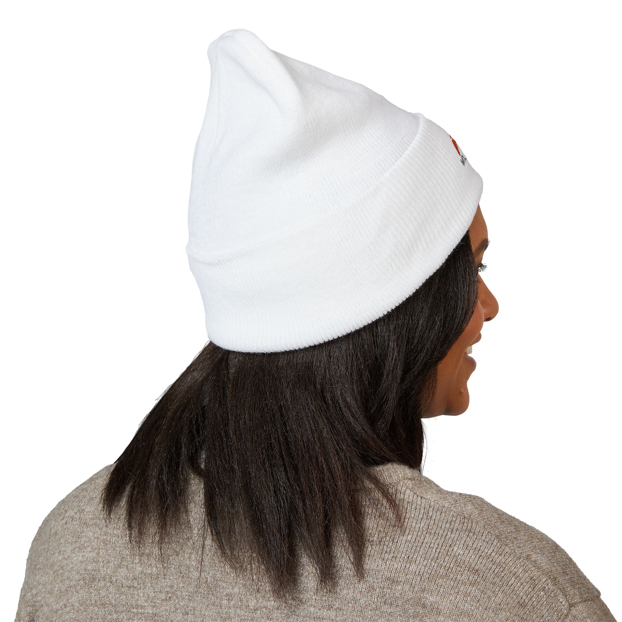 White Embroidered Beanie, Cozy Winter Hat for Outdoor Adventures, Perfect Gift for Him/Her, Skiing, Camping, Casual Wear