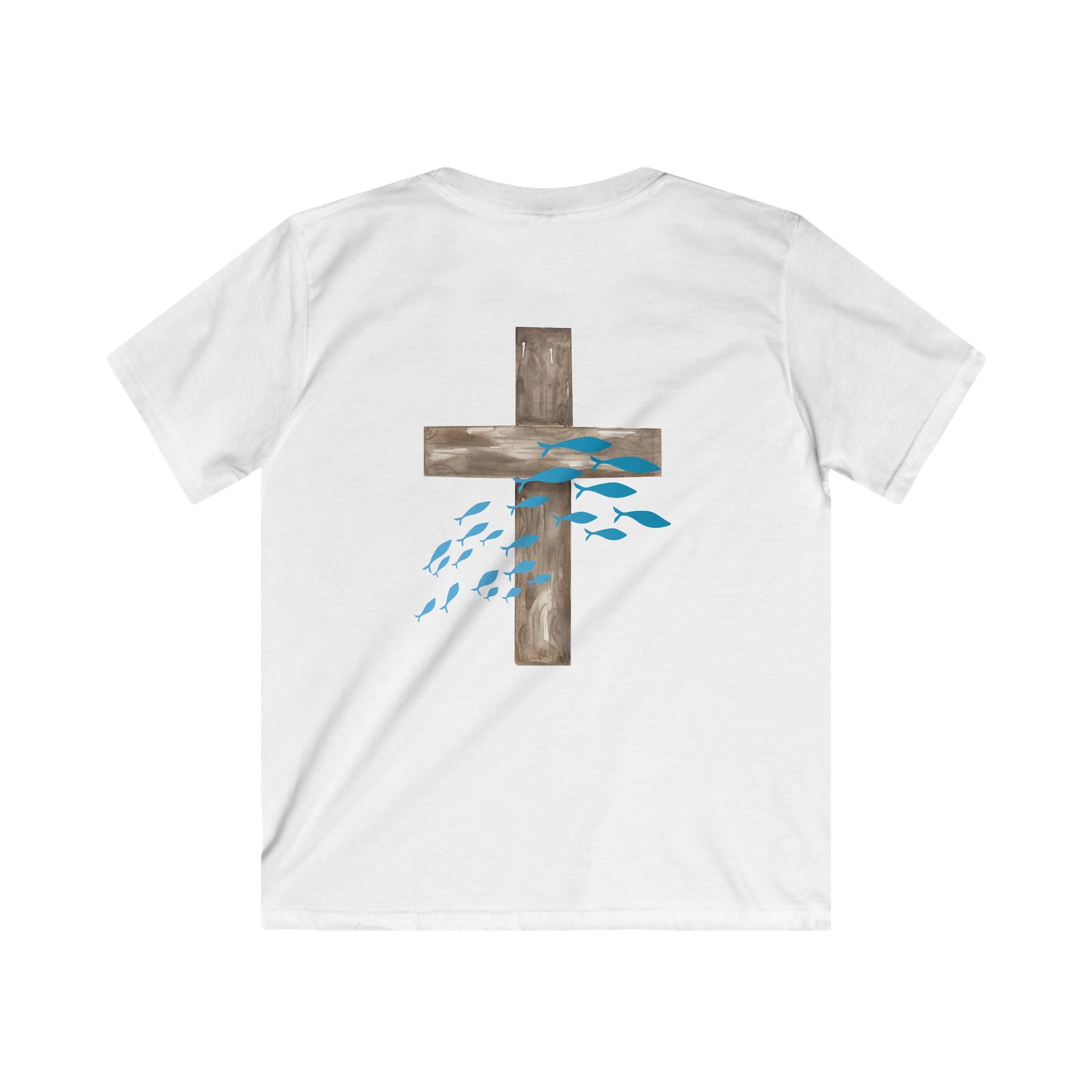 Kids Inspirational Tee with Cross Design, Christian T-Shirt for Children, Faith-Based Gift, Spiritual Apparel, Youth Softstyle Shirt