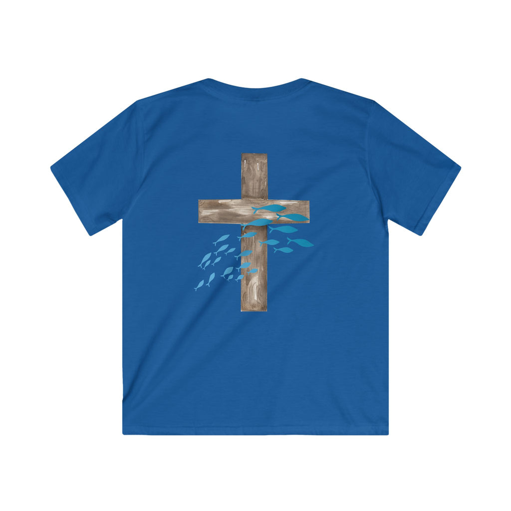 Kids Inspirational Tee with Cross Design, Christian T-Shirt for Children, Faith-Based Gift, Spiritual Apparel, Youth Softstyle Shirt