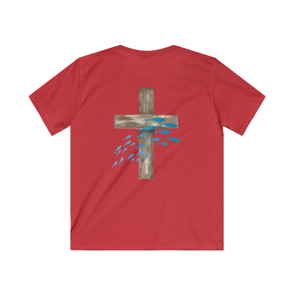 Kids Inspirational Tee with Cross Design, Christian T-Shirt for Children, Faith-Based Gift, Spiritual Apparel, Youth Softstyle Shirt