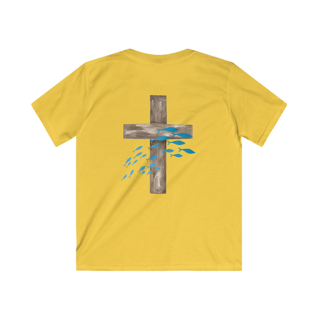 Kids Inspirational Tee with Cross Design, Christian T-Shirt for Children, Faith-Based Gift, Spiritual Apparel, Youth Softstyle Shirt