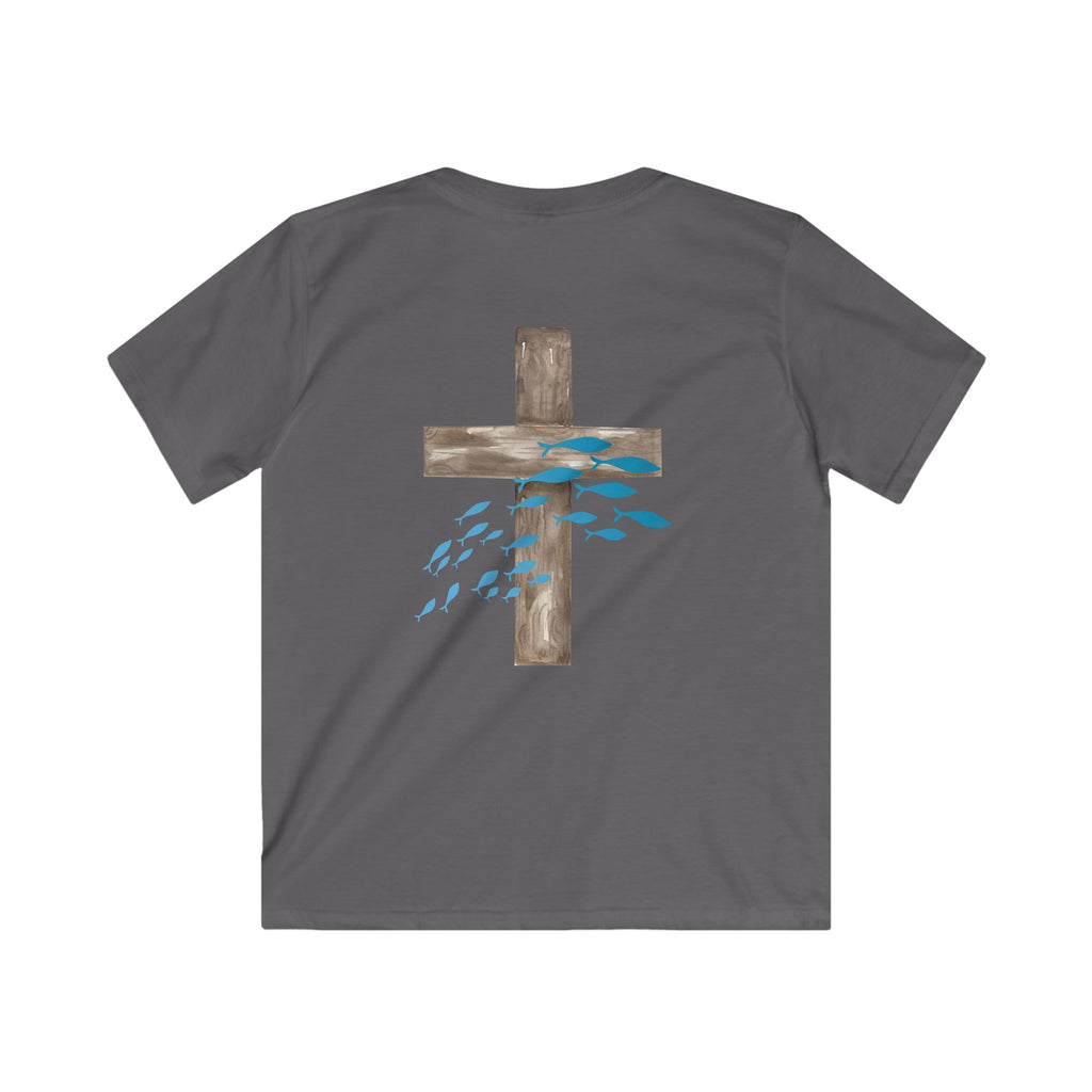 Kids Inspirational Tee with Cross Design, Christian T-Shirt for Children, Faith-Based Gift, Spiritual Apparel, Youth Softstyle Shirt