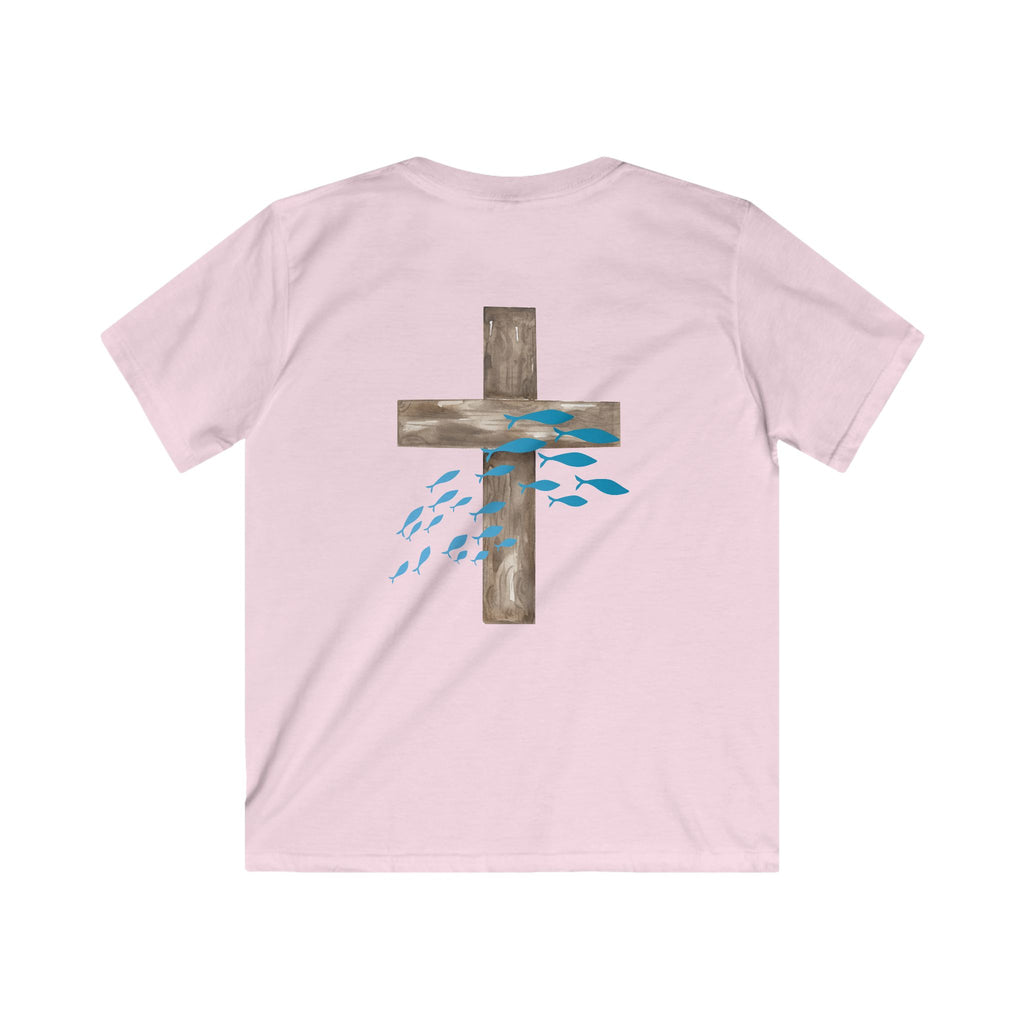 Kids Inspirational Tee with Cross Design, Christian T-Shirt for Children, Faith-Based Gift, Spiritual Apparel, Youth Softstyle Shirt