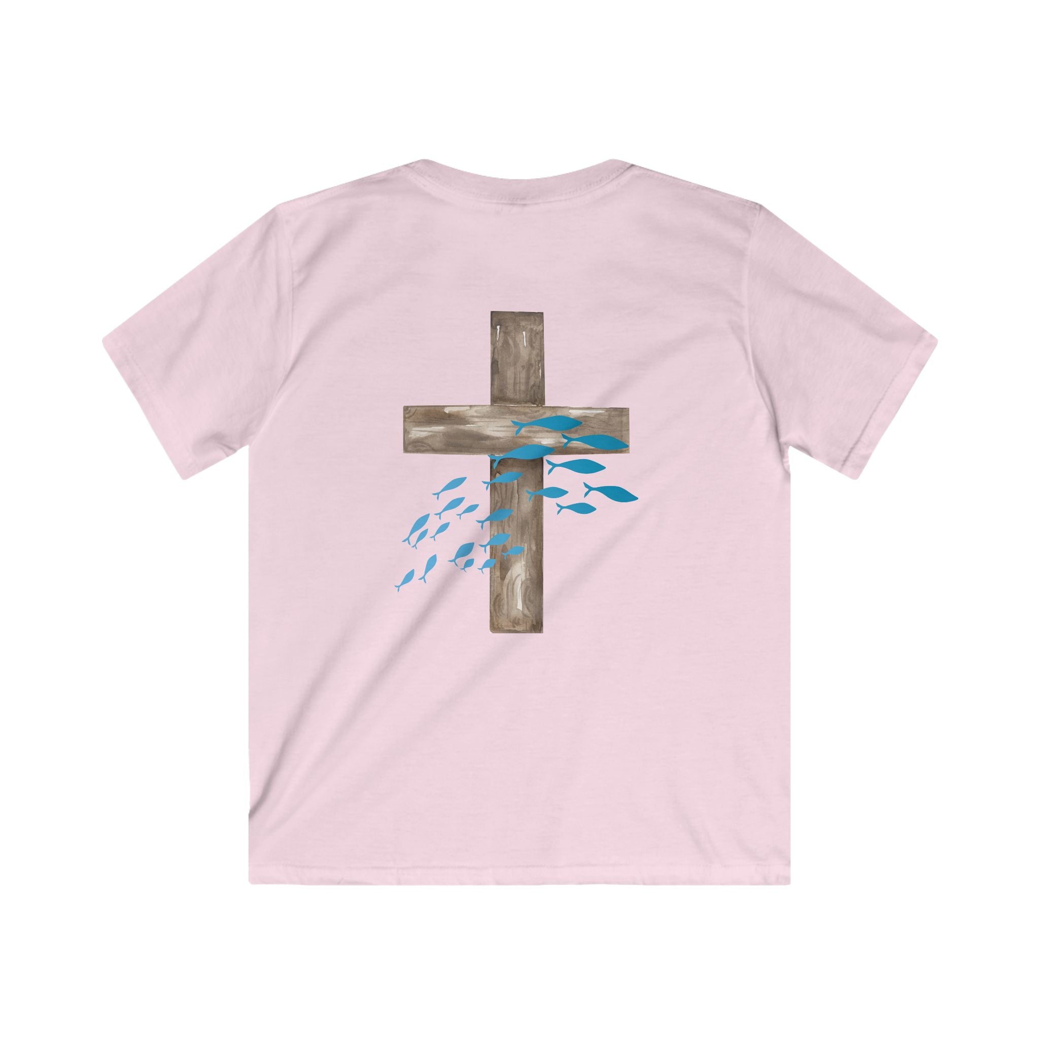 Kids Inspirational Tee with Cross Design, Christian T-Shirt for Children, Faith-Based Gift, Spiritual Apparel, Youth Softstyle Shirt