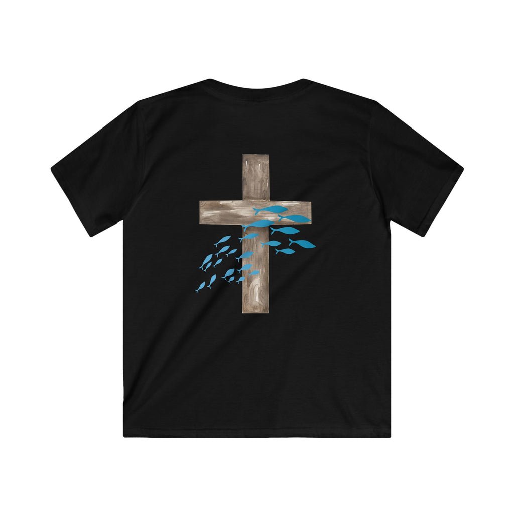 Kids Inspirational Tee with Cross Design, Christian T-Shirt for Children, Faith-Based Gift, Spiritual Apparel, Youth Softstyle Shirt