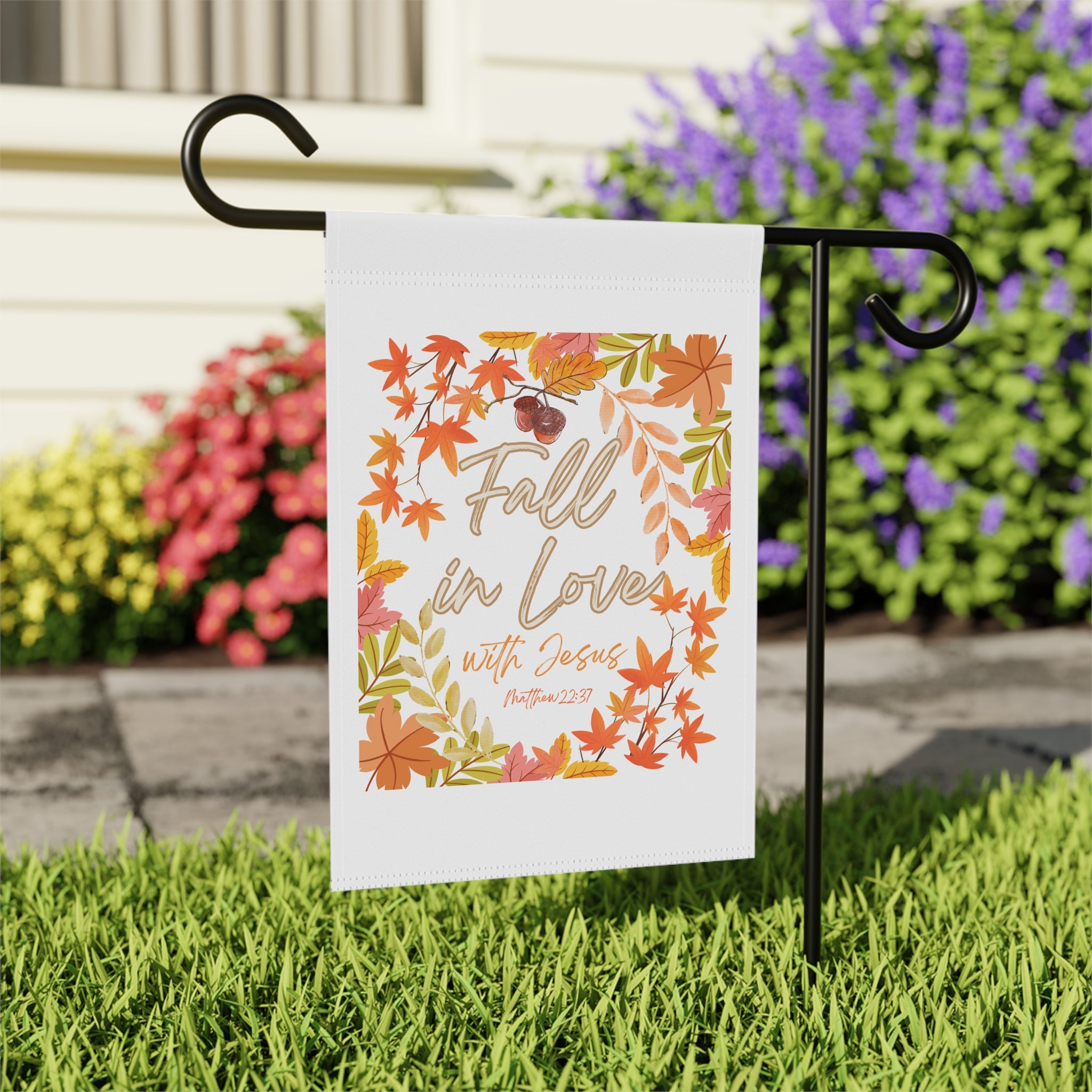 Fall in Love with Jesus Garden Banner, Autumn Home Decor, Christian Flag for Fall, Seasonal Yard Sign, Inspirational Garden Art