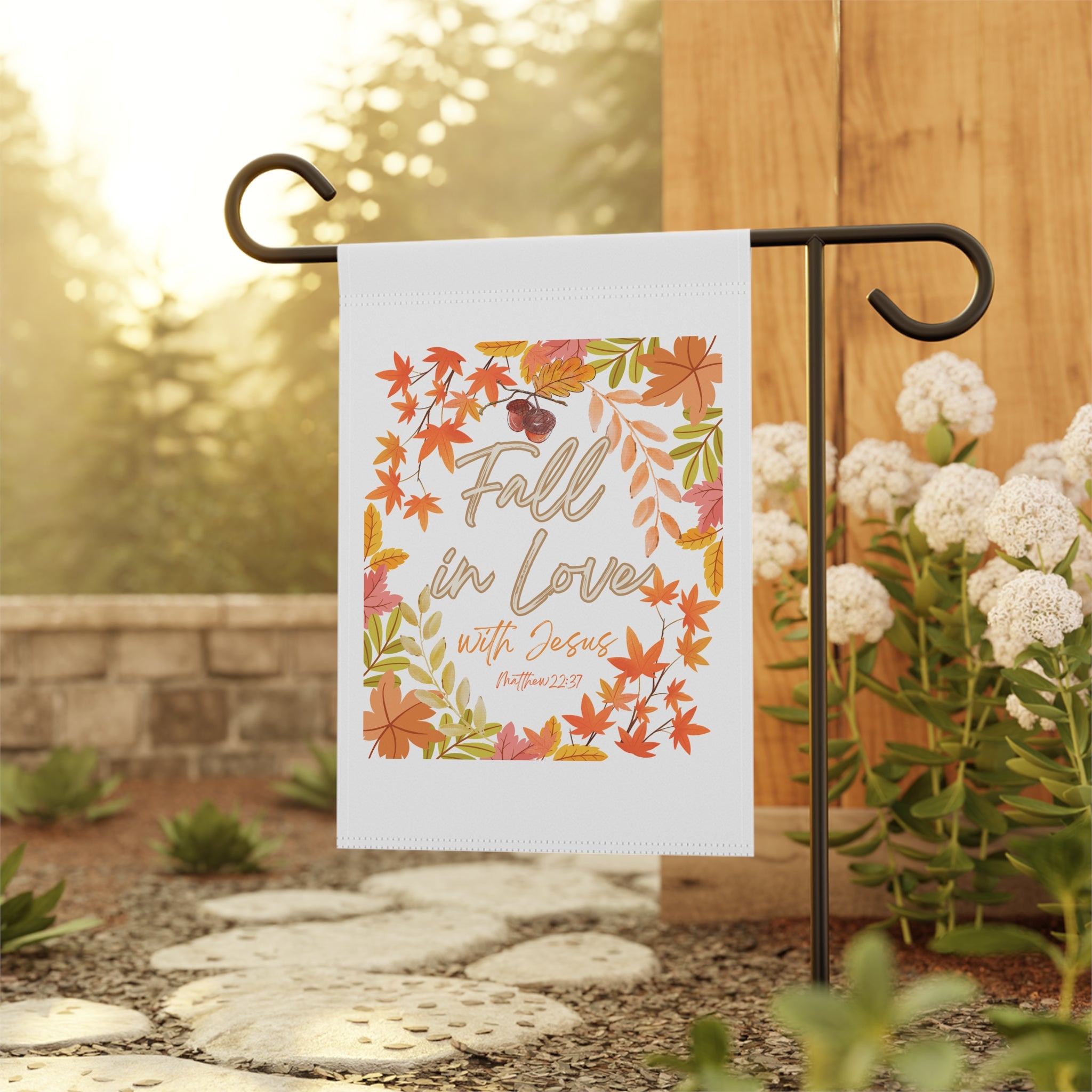 Fall in Love with Jesus Garden Banner, Autumn Home Decor, Christian Flag for Fall, Seasonal Yard Sign, Inspirational Garden Art