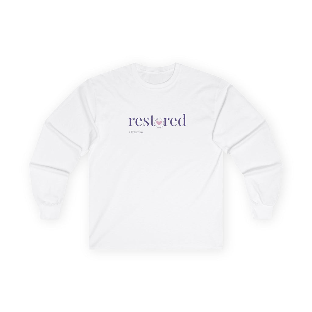 Women's 1 Peter 5:10 Long Sleeve Tee, Inspirational Shirt, Motivational Gift, Recovery Apparel, Perfect for Self-Care Days, Casual Wear