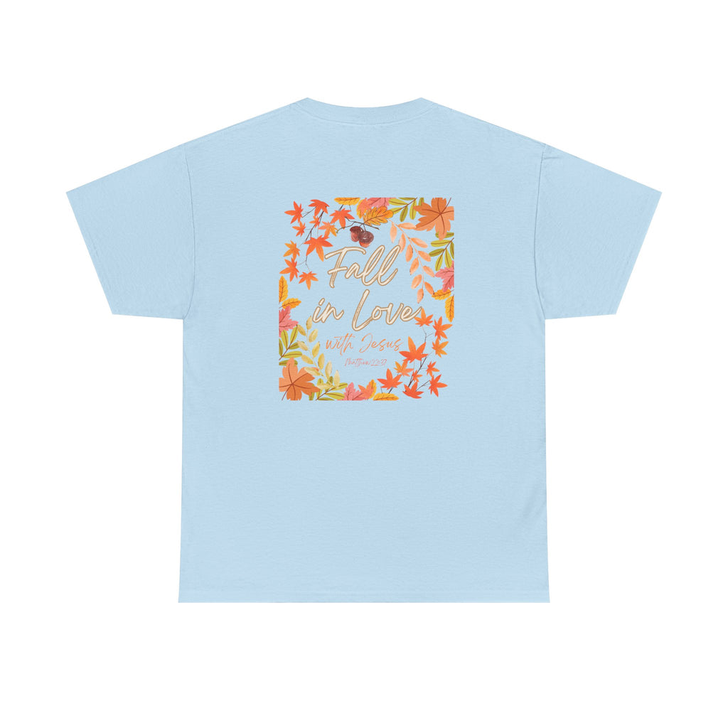 Autumn Fall in Love with Jesus Tee, Cozy Fall Shirt, Harvest Season T-shirt, Perfect Gift for Thanksgiving, Nature Lover Apparel
