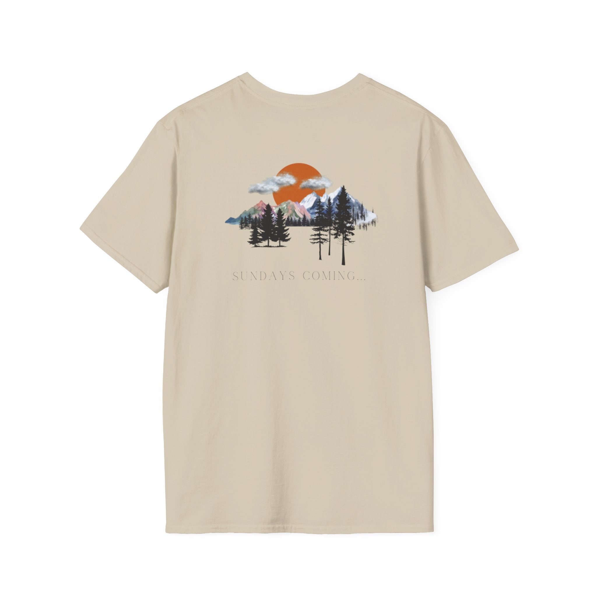 Sundays Coming Softstyle T-Shirt | Nature Lover Tee, Outdoor Adventure Gift, Camping Shirt, Unisex Graphic Tee