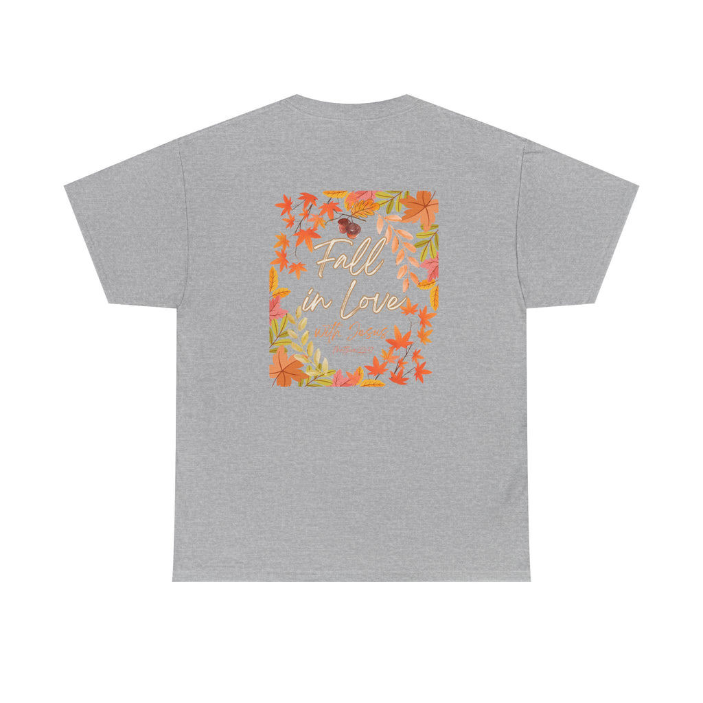 Autumn Fall in Love with Jesus Tee, Cozy Fall Shirt, Harvest Season T-shirt, Perfect Gift for Thanksgiving, Nature Lover Apparel